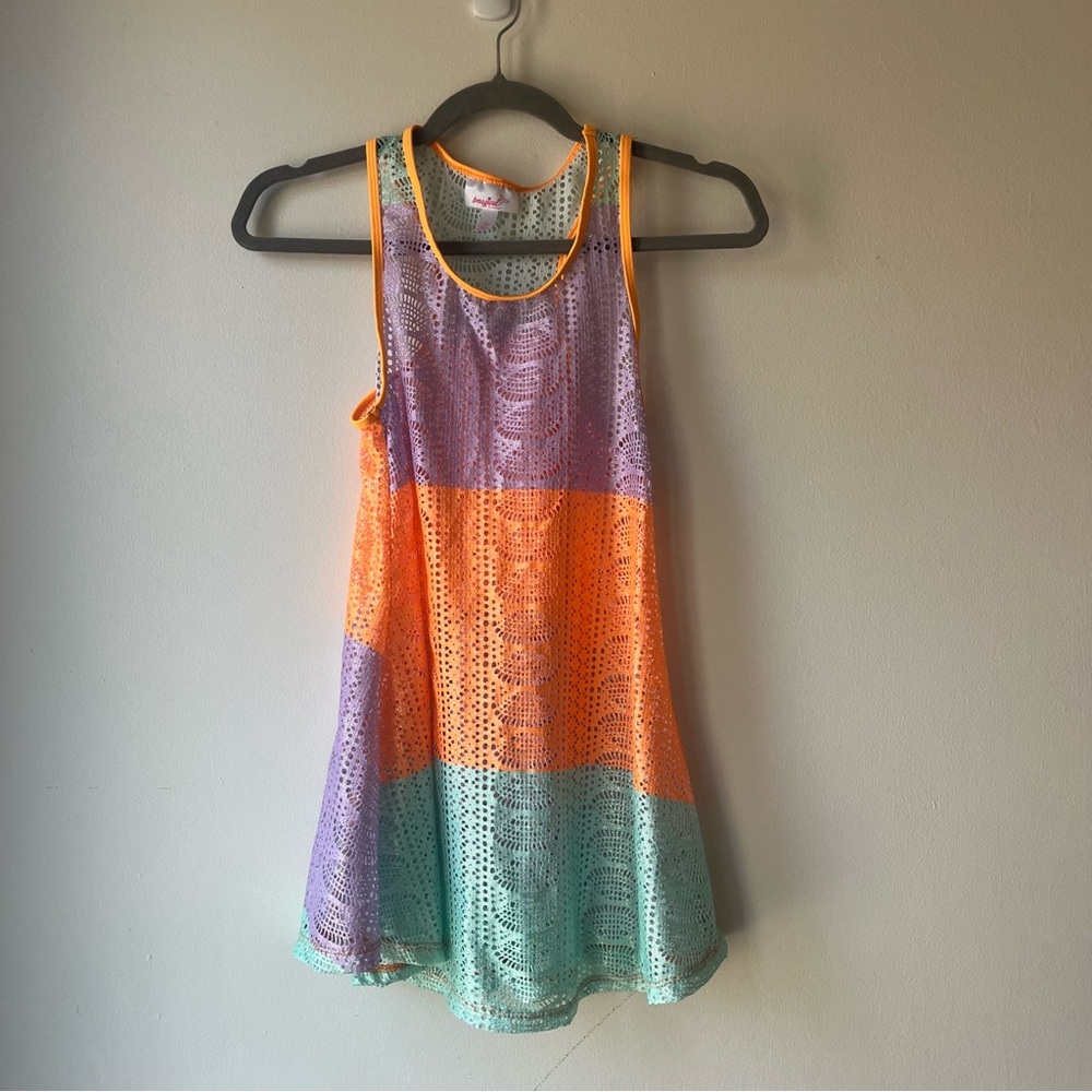 🌼 5/$20 Bmagical Swim Cover-Up M 7/8 • Colorblock Mesh Tank Dress Beach Pool